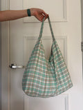 Up-cycled Green and beige check Shoulder Bag - One of a kind