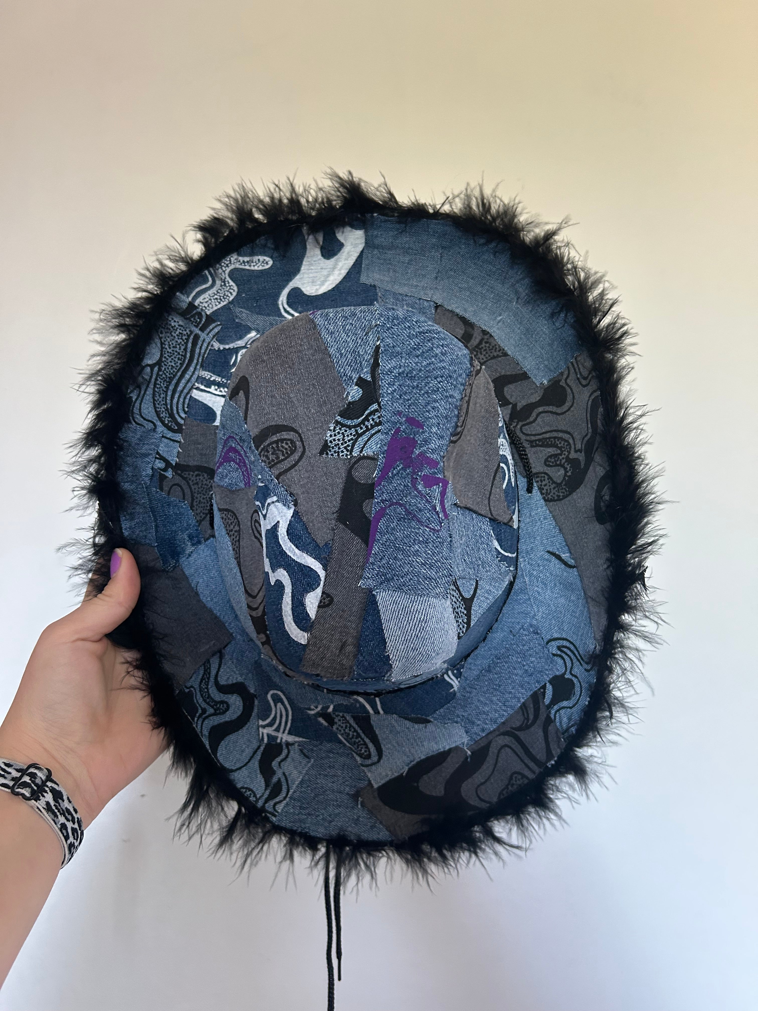 Denim Up-cycled Cowboy Hat - Ursa print