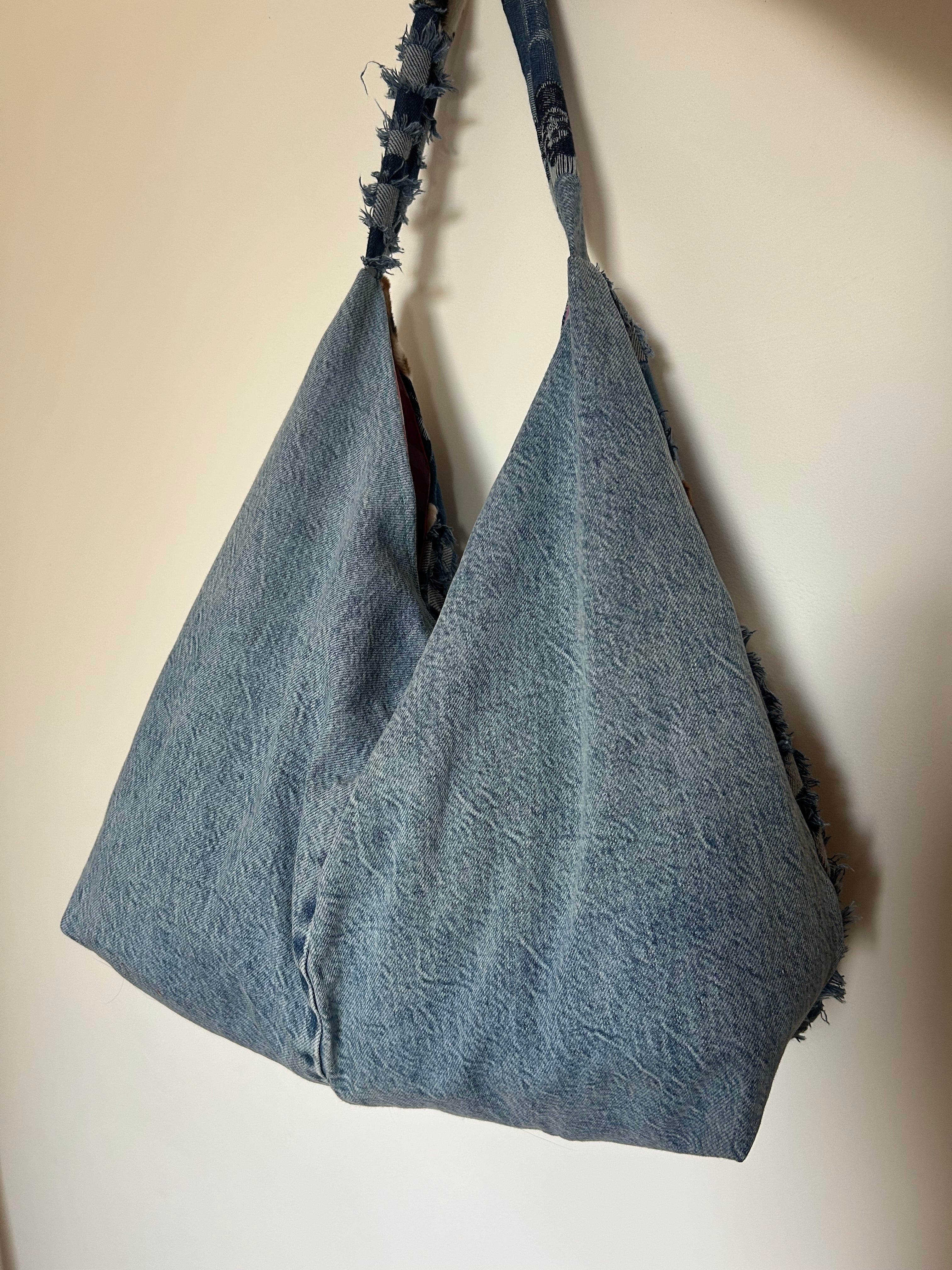 Up-cycled Denim and cow print Patchwork Shoulder Bag - One of a kind