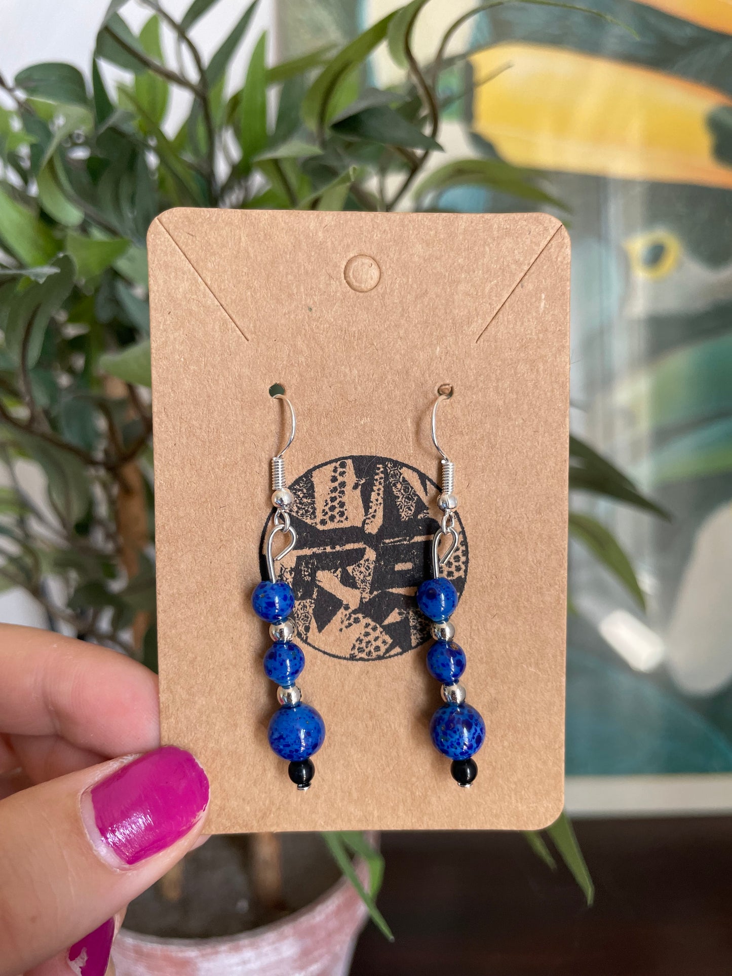 Lapis Blue Beaded Drop Earrings (Upcycled)