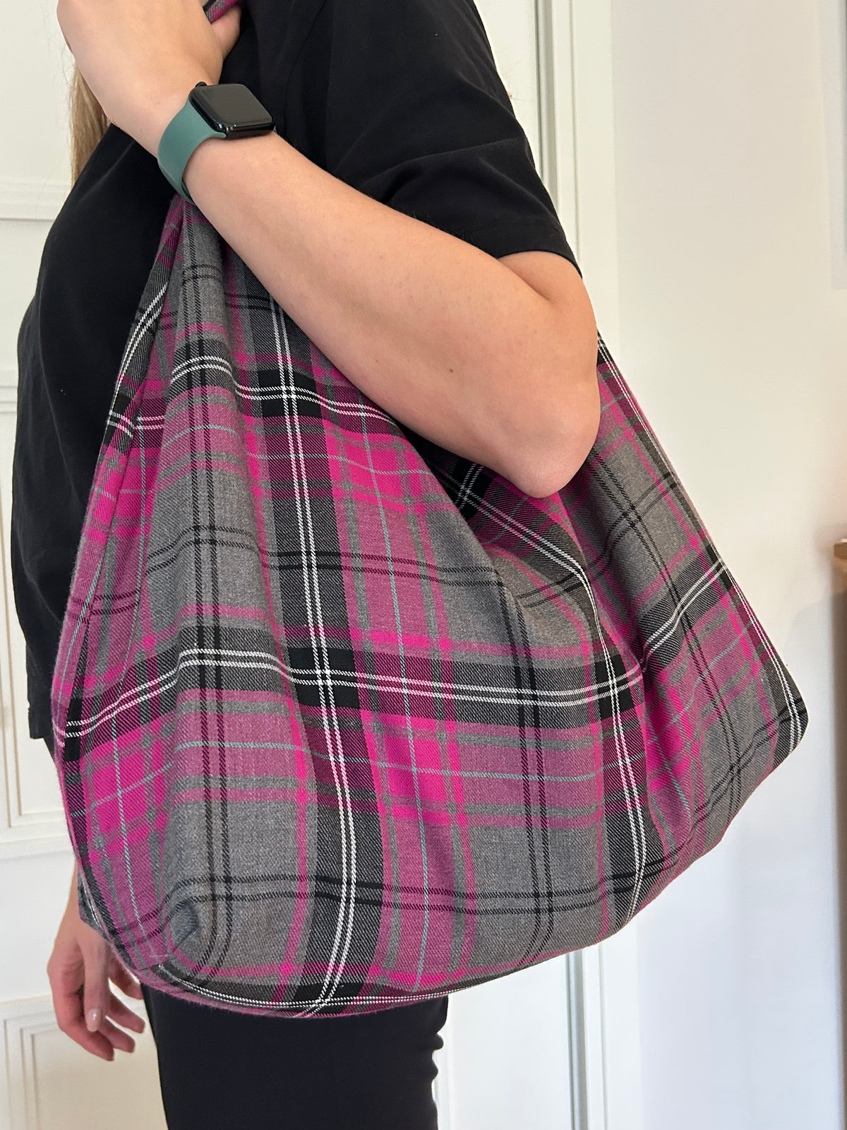 Up-cycled Purple and Grey Tartan Shoulder Bag - One of a kind