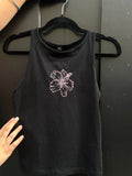 Hand Embroidered Hibiscus Tank Top | Handmade Black Vest