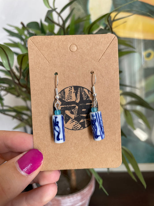 Blue & White Porcelain-Inspired Earrings (Upcycled)