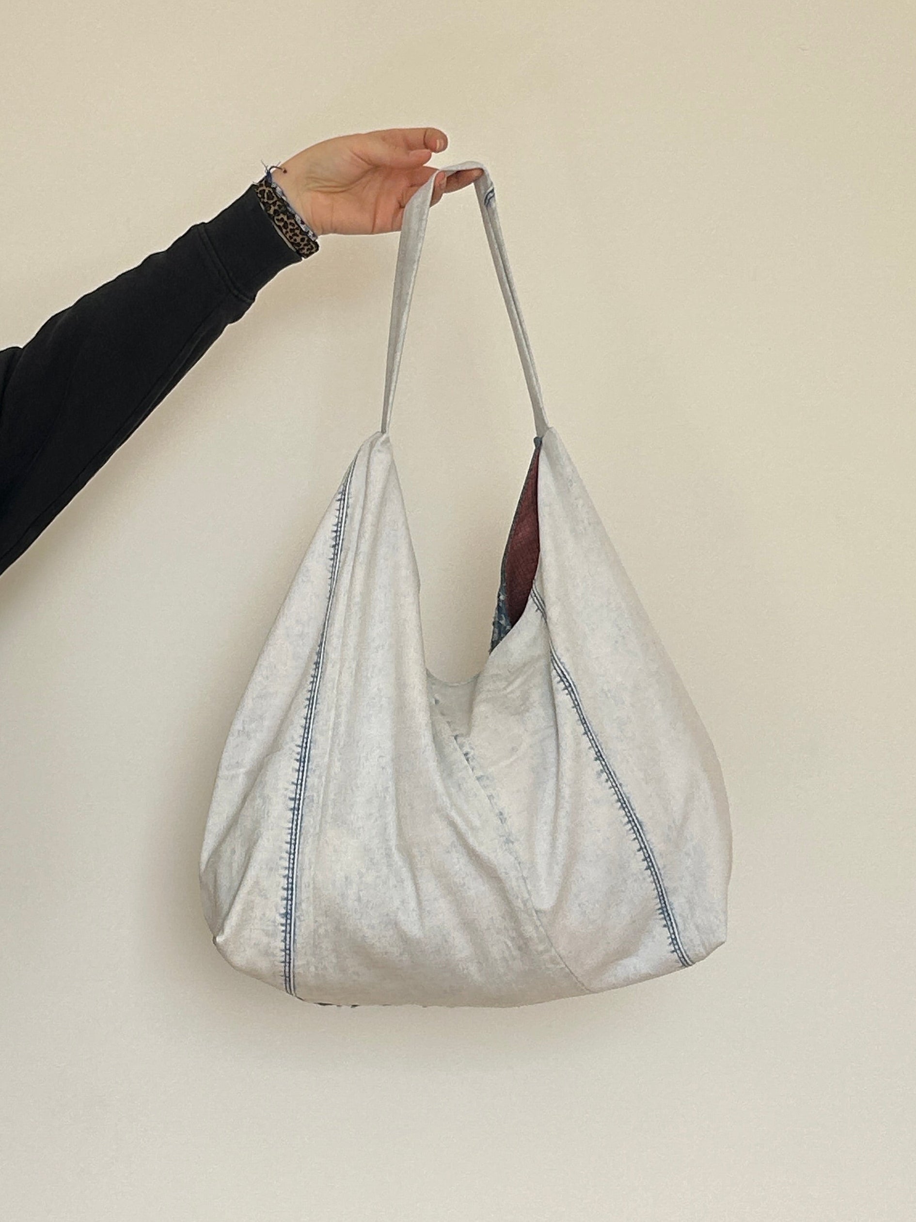Up-cycled Denim Patchwork Shoulder Bag - Blues / Acid washed Back