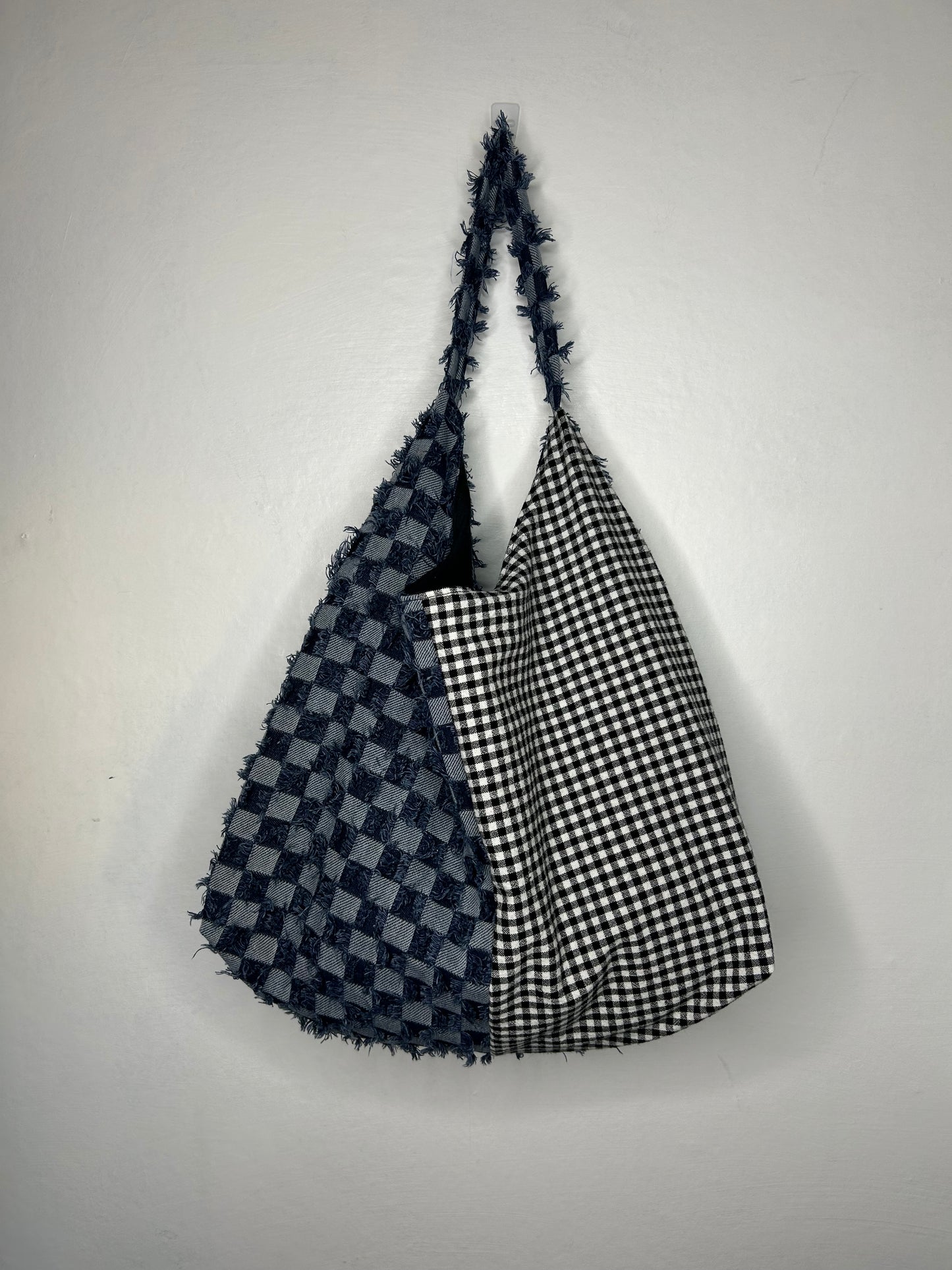 Denim and Gingham print Everything Shoulder Bag - Blues