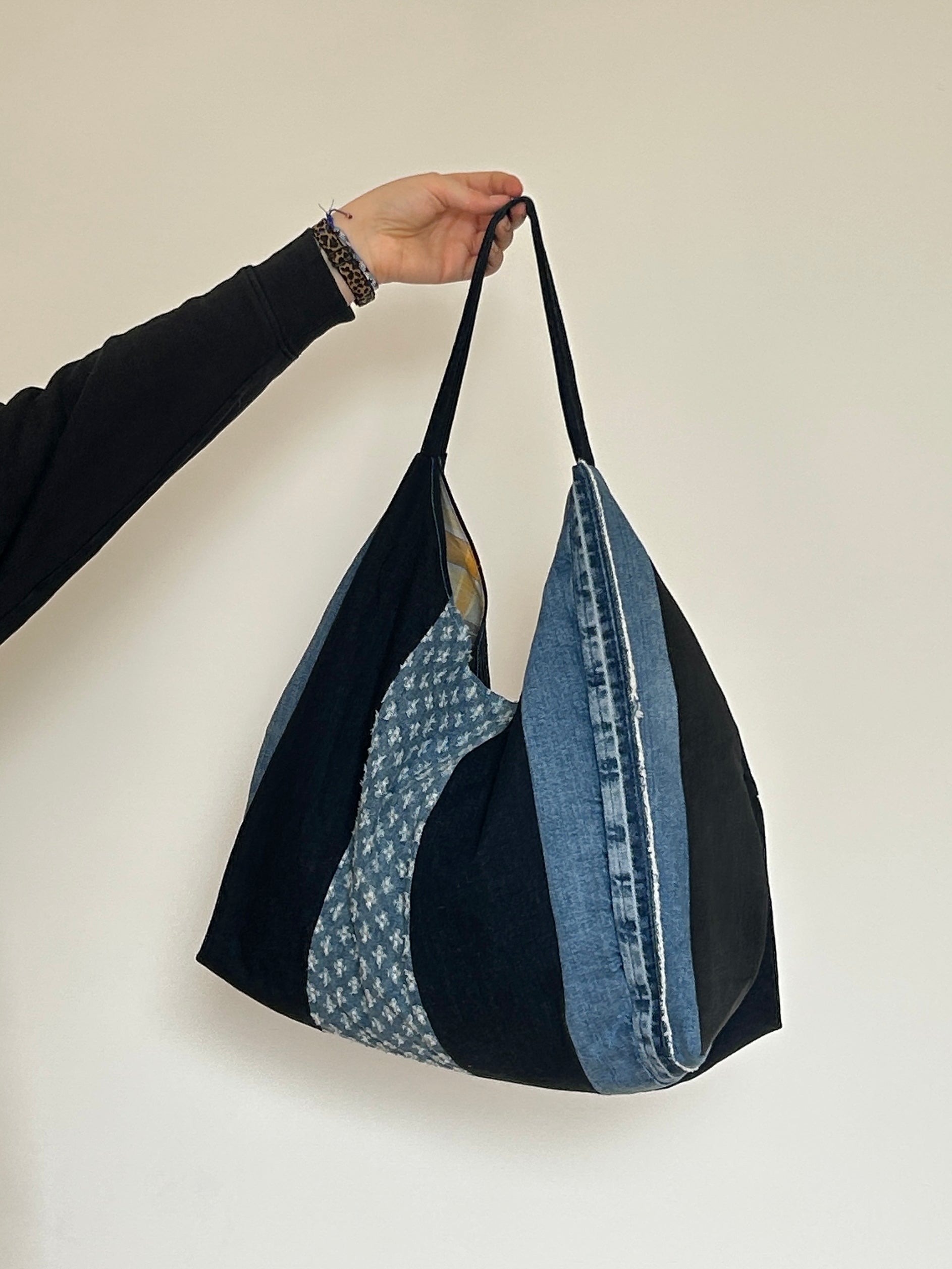 Up-cycled Denim Patchwork Shoulder Bag - Blues/ Navy Back