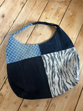 Up-cycled Dark Denim and Zebra print Patchwork Shoulder Bag - One of a kind