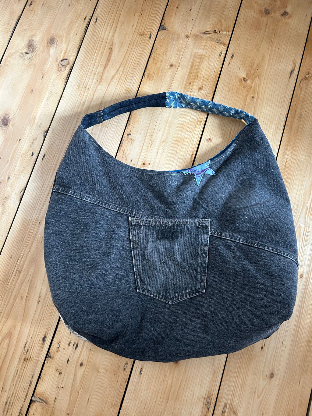 Up-cycled Dark Denim and Zebra print Patchwork Shoulder Bag - One of a kind