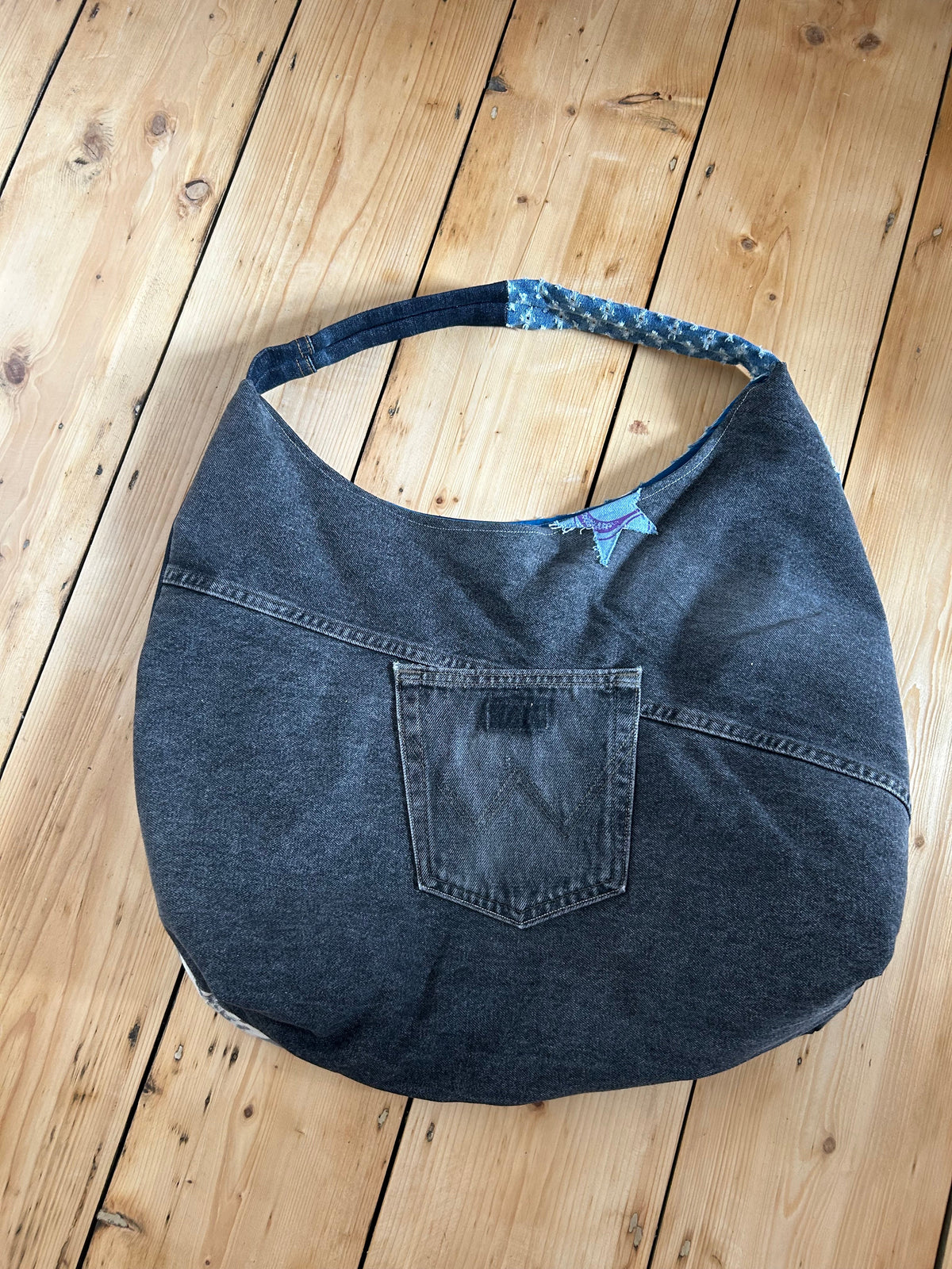 Up-cycled Dark Denim and Zebra print Patchwork Shoulder Bag - One of a kind