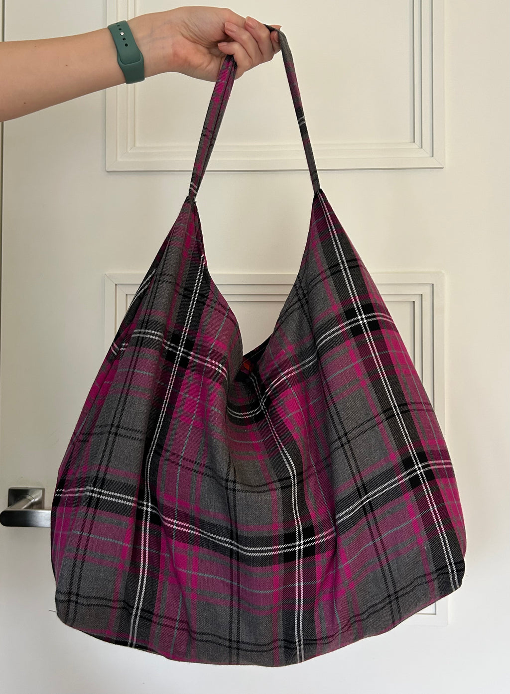 Up-cycled Purple and Grey Tartan Shoulder Bag - One of a kind