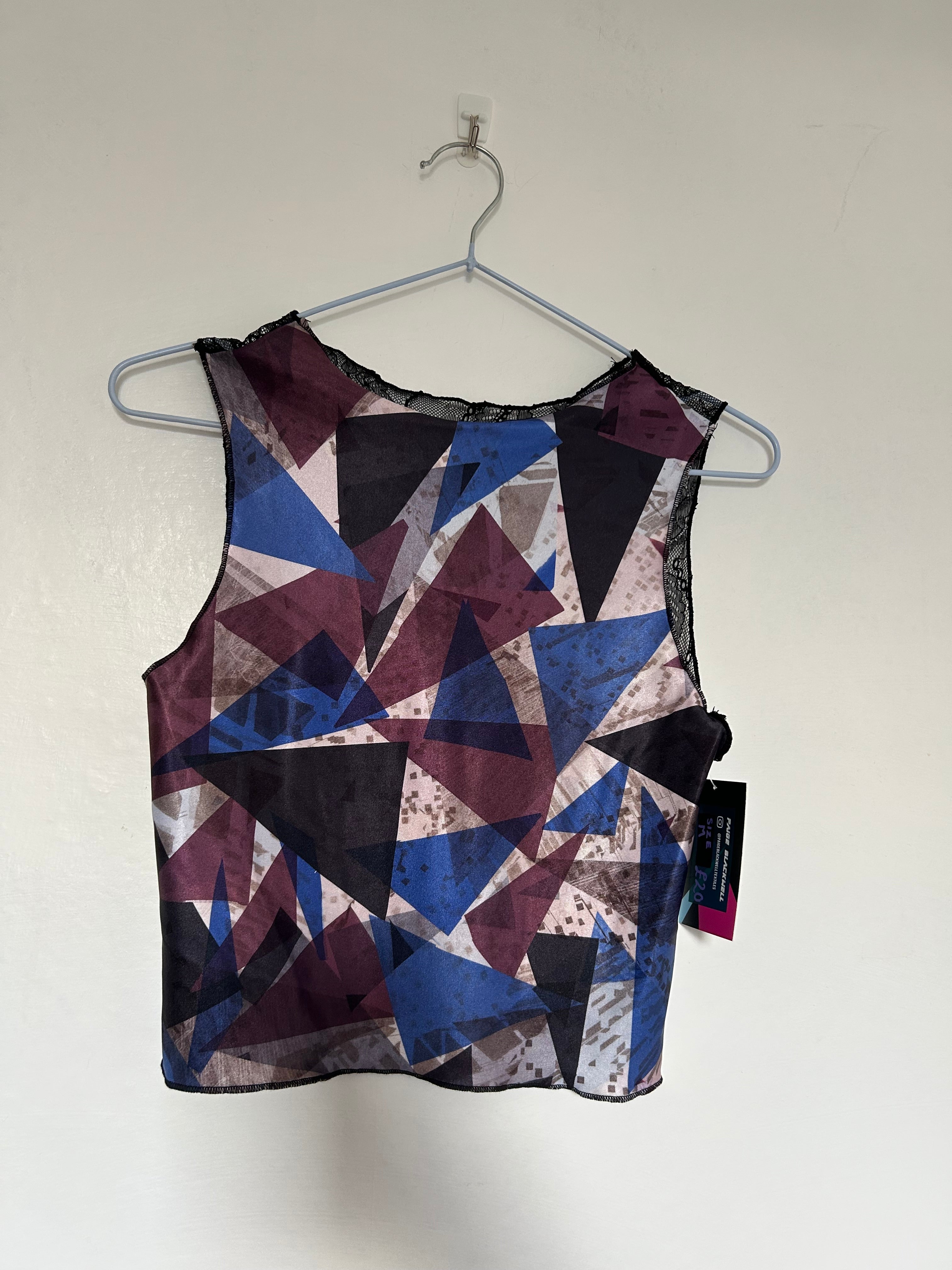 Printed Crop top | Blue and Purple Triangle with Lace Back | Medium