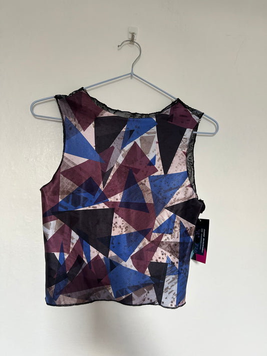 Printed Crop top | Blue and Purple Triangle with Lace Back | Medium
