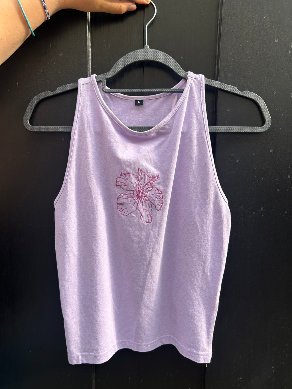 Hand Embroidered Hibiscus Tank Top | Handmade Lilac Vest