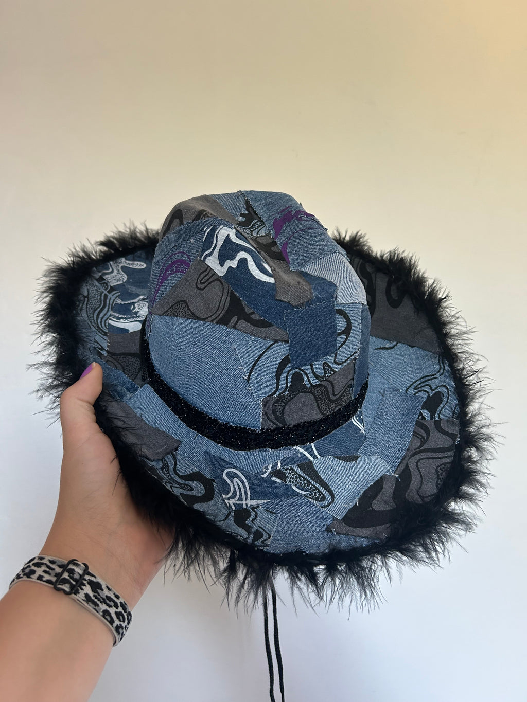 Denim Up-cycled Cowboy Hat - Ursa print