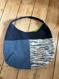 Up-cycled Denim and zebra print Patchwork Shoulder Bag - One of a kind