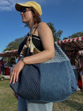 Up-cycled Denim and Cow print Patchwork Shoulder Bag - One of a kind