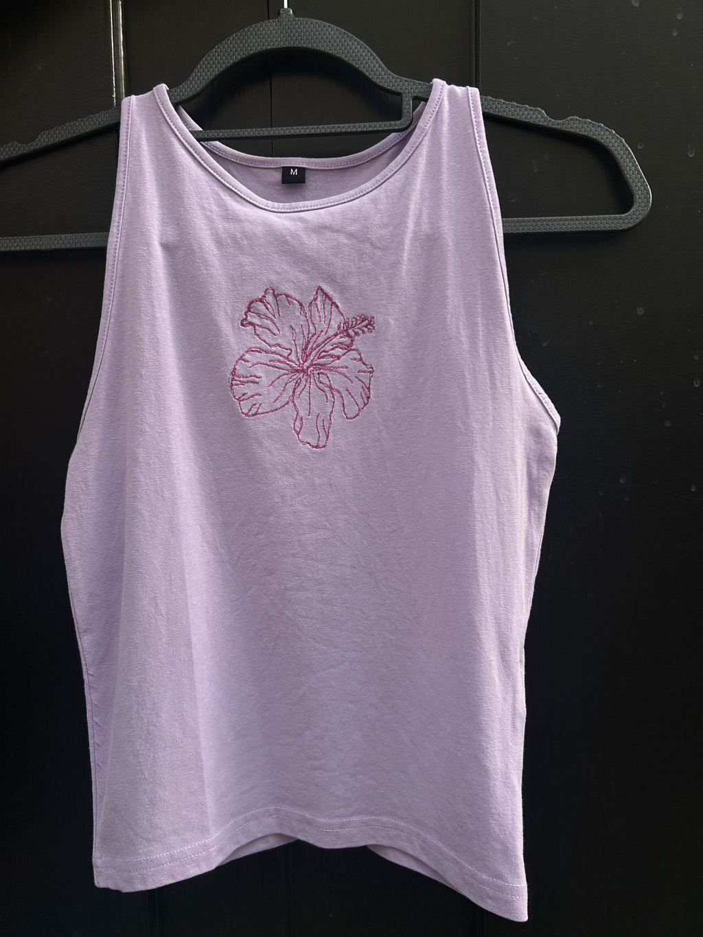 Hand Embroidered Hibiscus Tank Top | Handmade Lilac Vest
