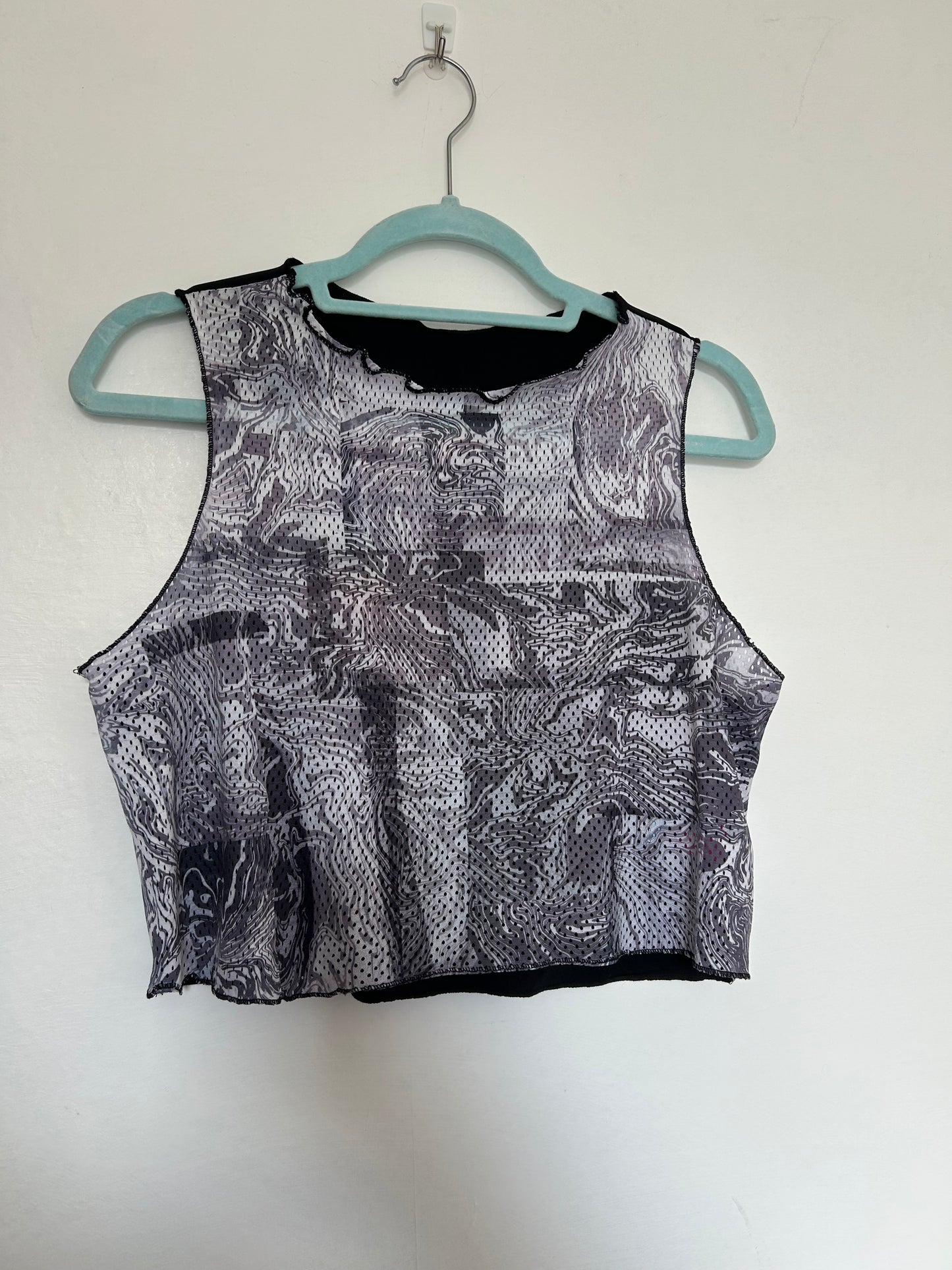 Printed Crop top | Swirl Print Black Mesh | Extra Large