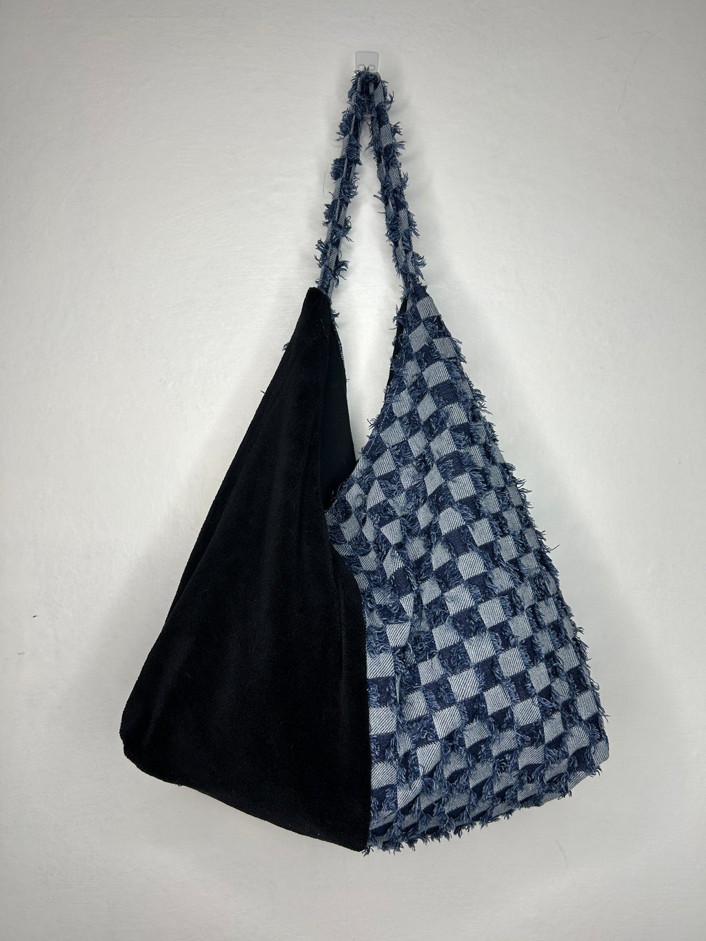Denim and Black fleece Everything Shoulder Bag - Blues