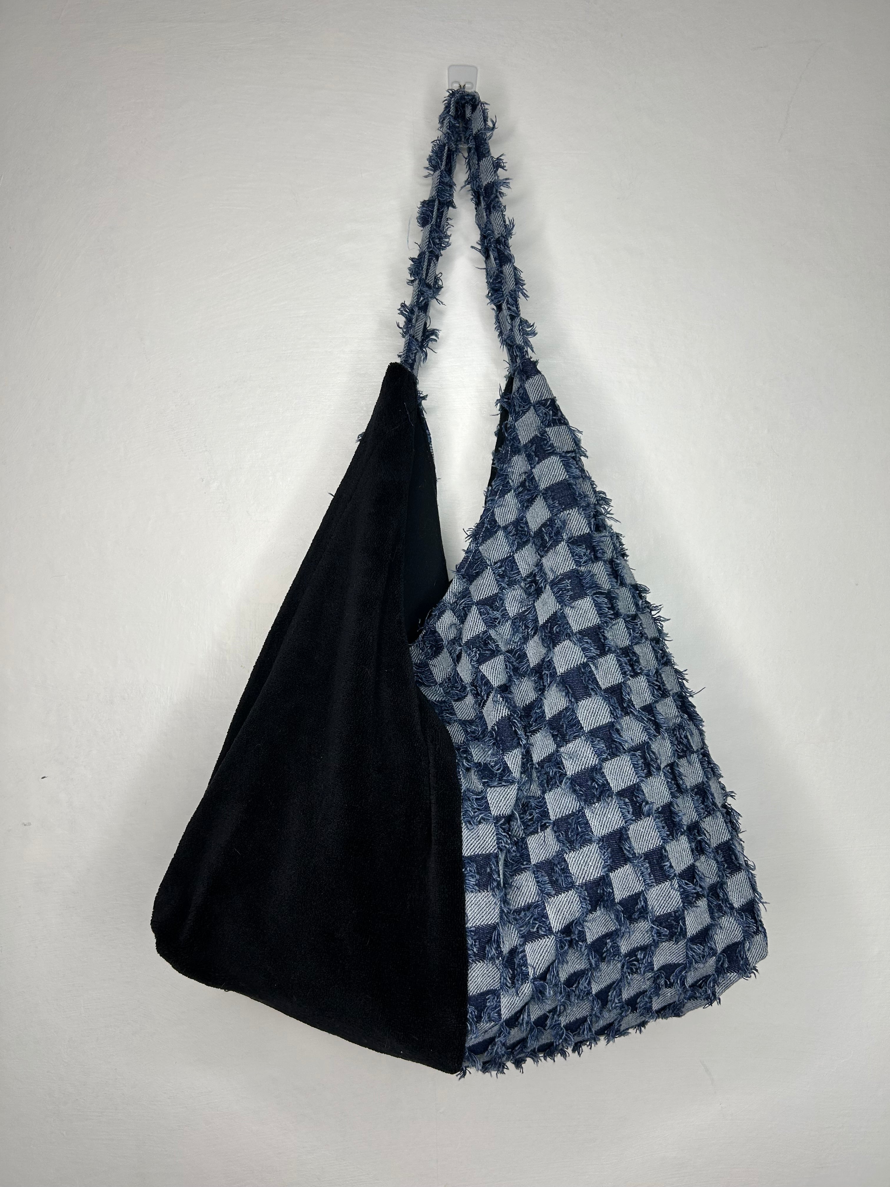 Denim and Black fleece Everything Shoulder Bag - Blues