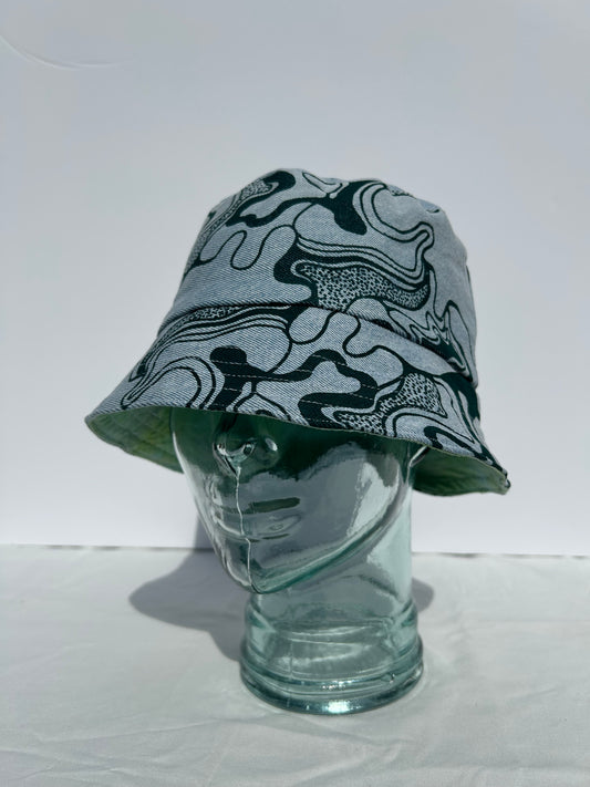 Handmade Reversible Bucket Hat - Medium Green Swirl and Green Ice dye