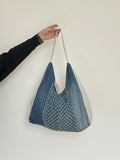Up-cycled Denim Patchwork Shoulder Bag - Blues / Acid washed Back