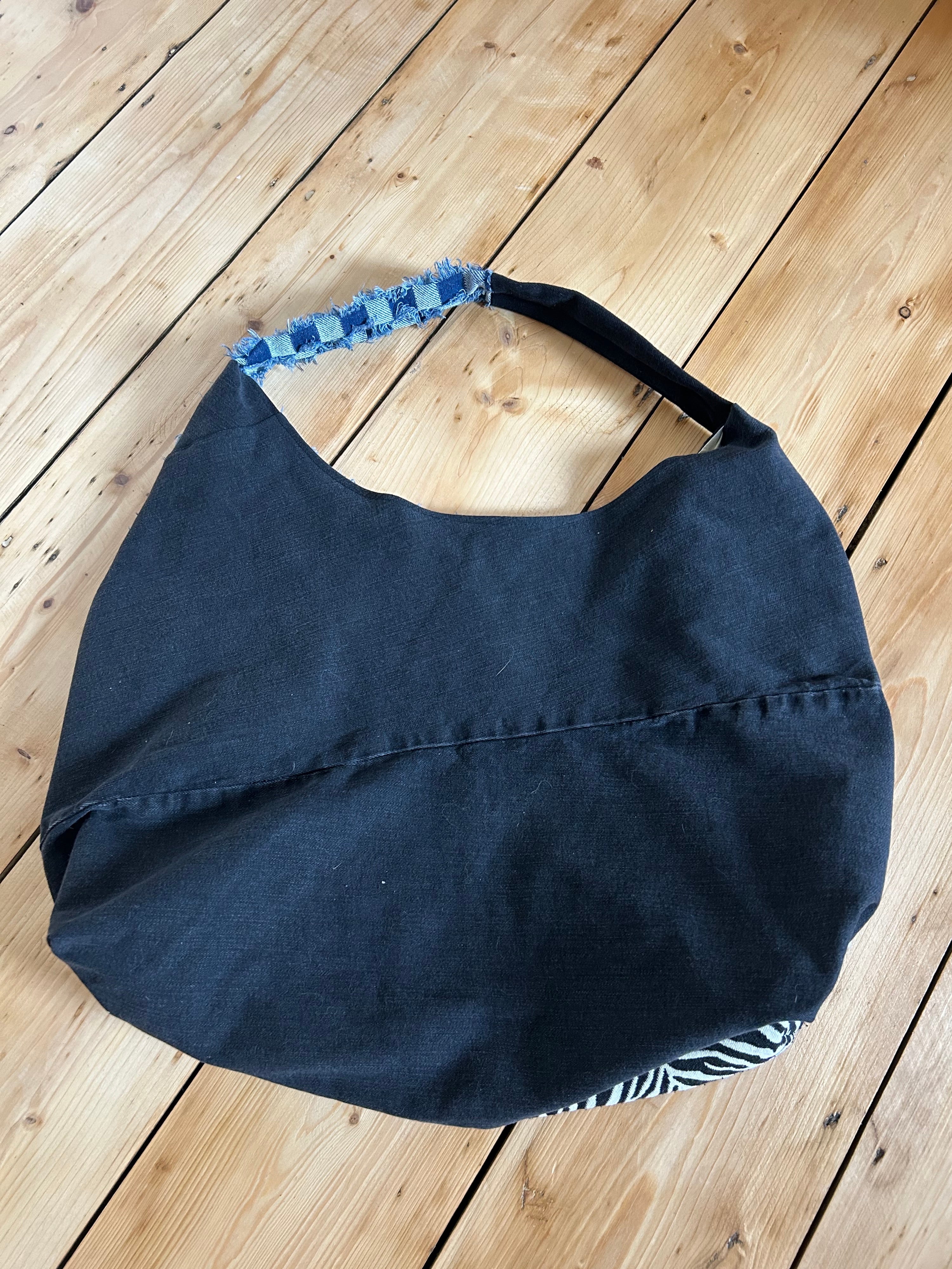 Up-cycled Denim and Zebra print Patchwork Shoulder Bag - One of a kind