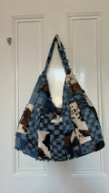 Up-cycled Denim and cow print Patchwork Shoulder Bag - One of a kind