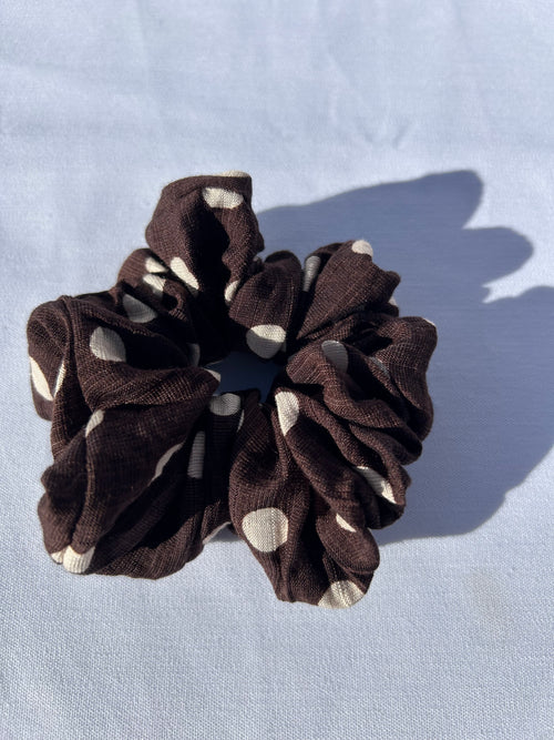 Brown polka dot scrunchies