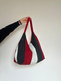Up-cycled Denim Patchwork Shoulder Bag - Mixed / Red Back