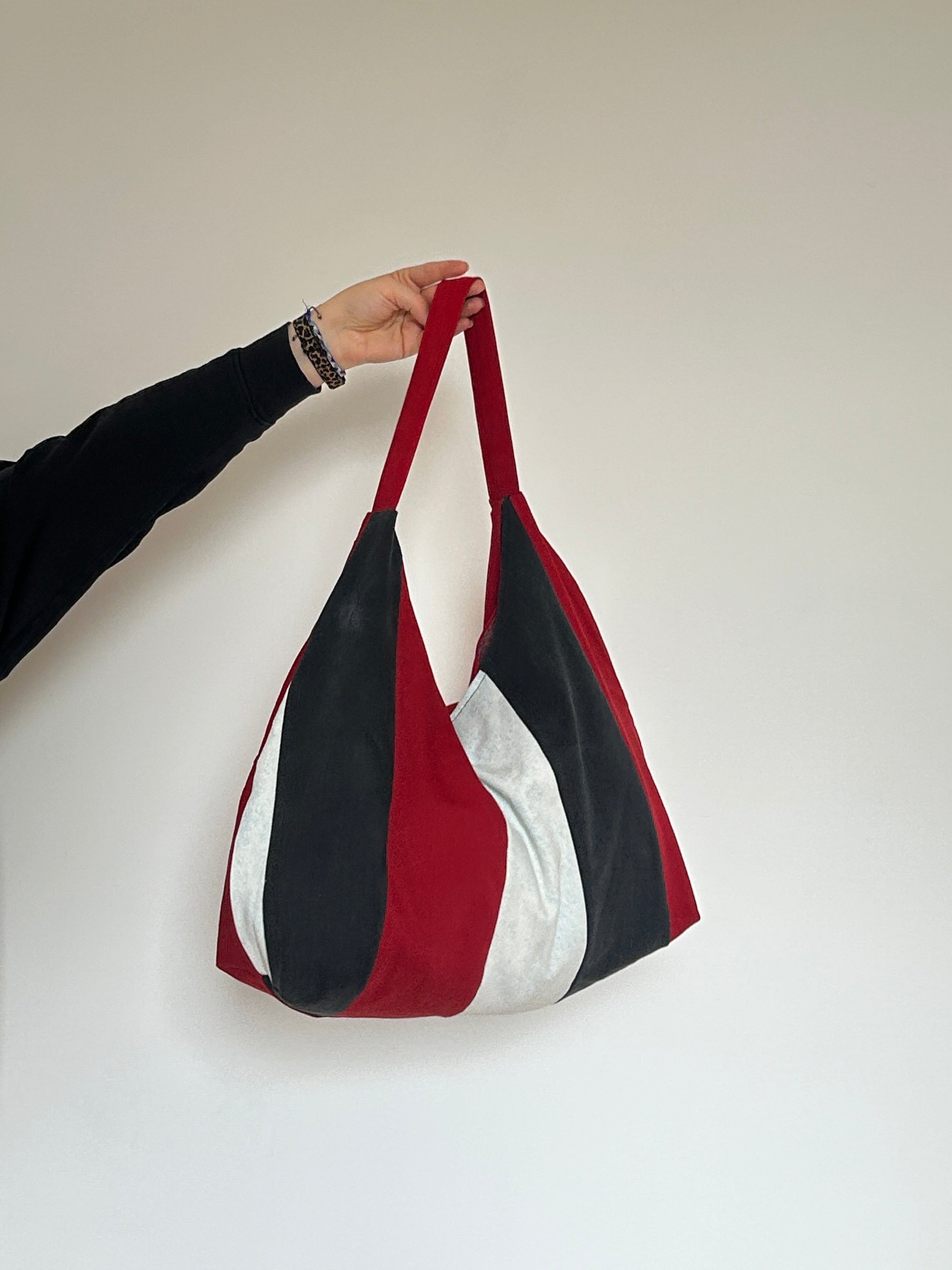 Up-cycled Denim Patchwork Shoulder Bag - Mixed / Red Back