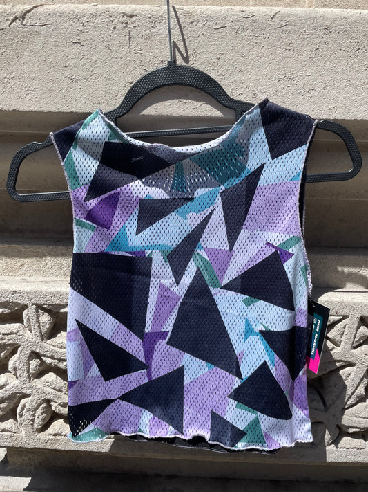 Printed Crop top | Blue and Purple Triangle Mesh | Medium