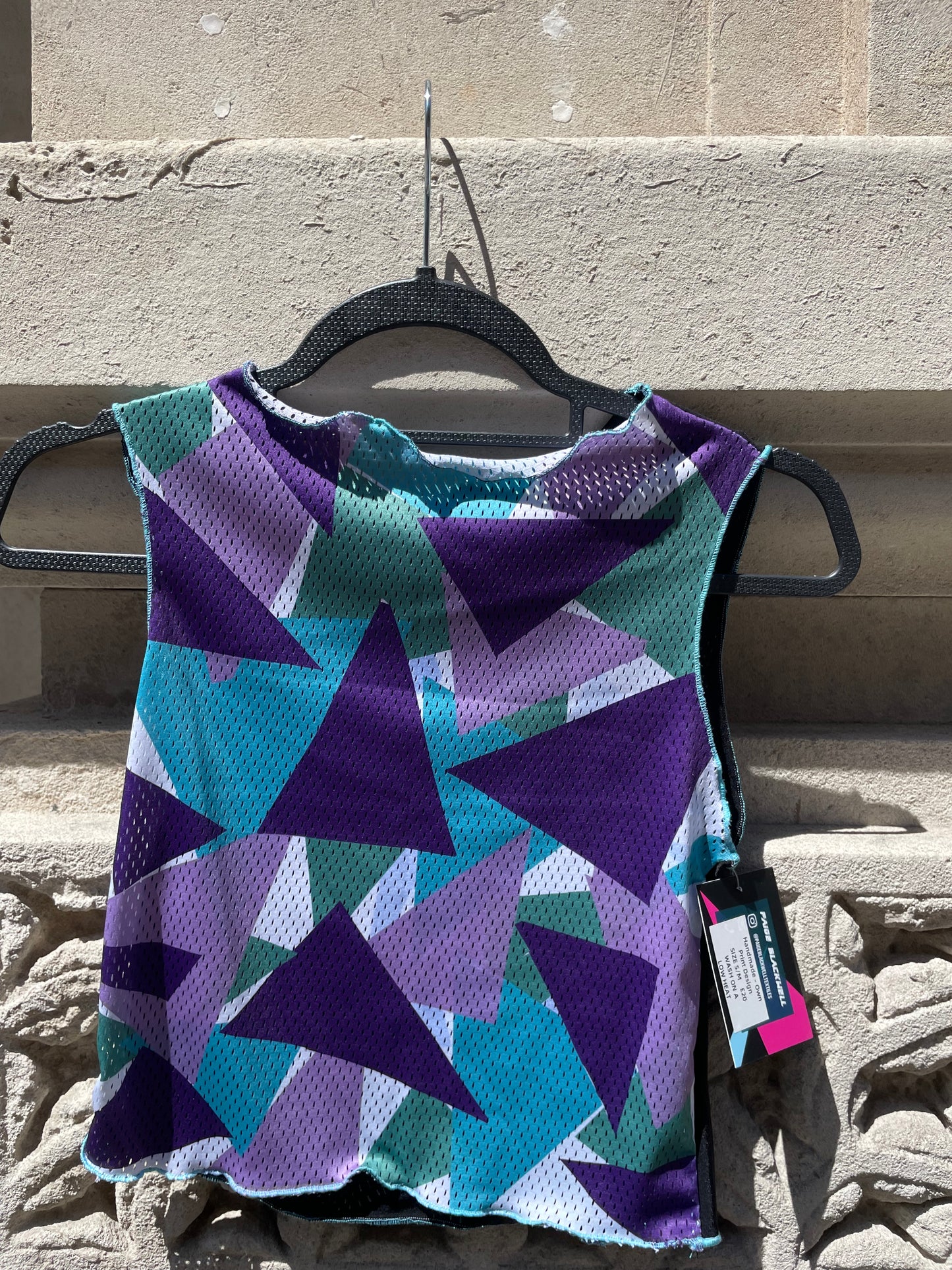 Printed Crop top | Blue, Green and Purple Triangle Mesh | Medium