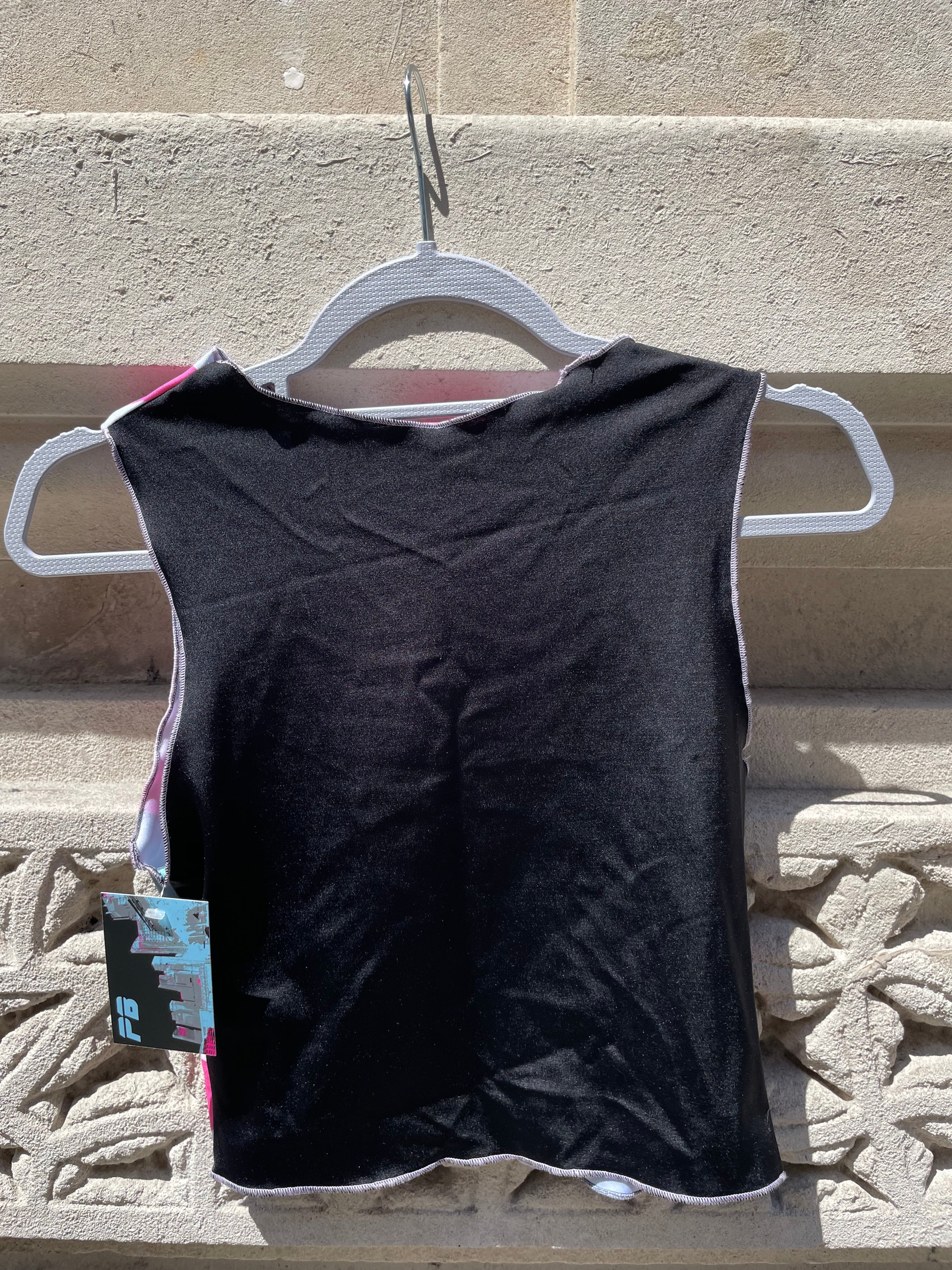 Printed Crop top | Pink and Green Triangle Lycra | Medium