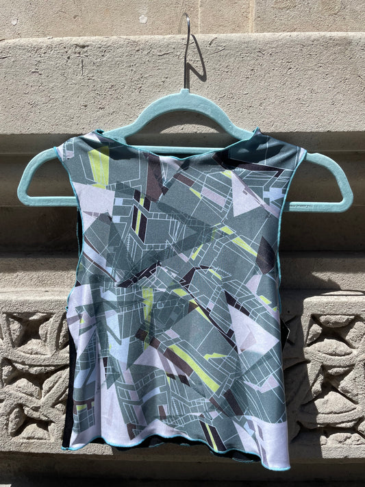 Printed Crop top |  Green Geometric Lycra | Medium