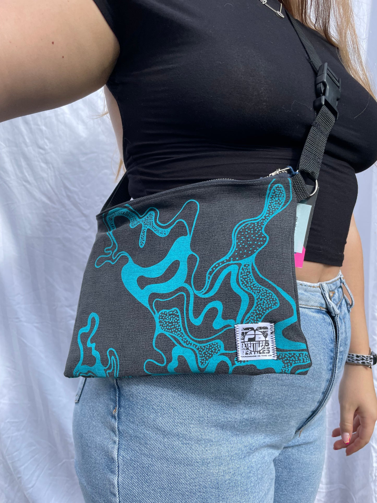 Printed Crossbody Bag | Blue and Black Denim