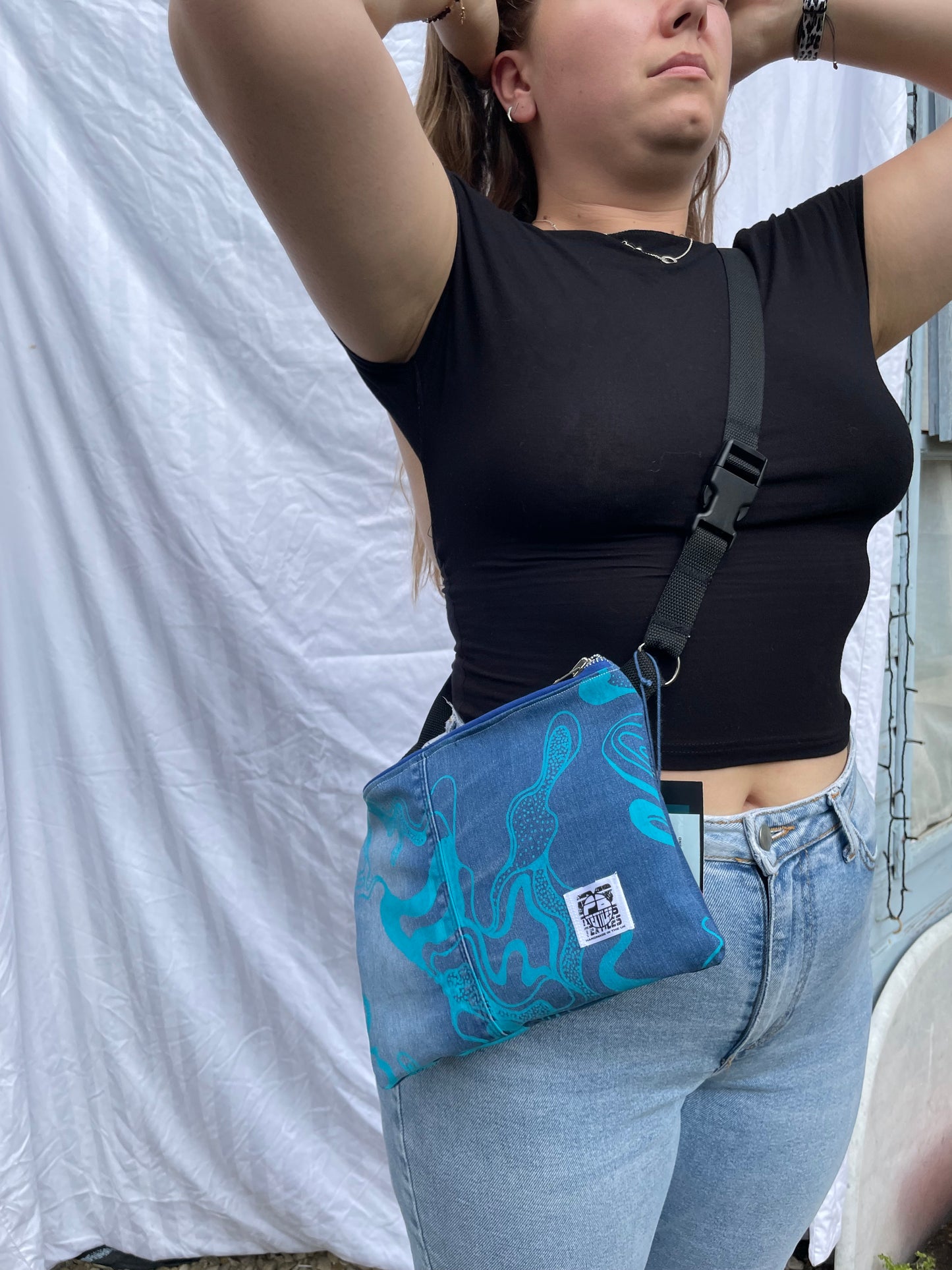 Printed Crossbody Bag | Blue and Blue Denim