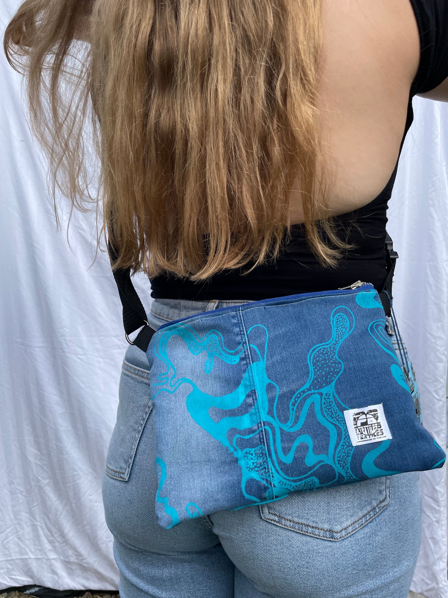 Printed Crossbody Bag | Blue and Blue Denim