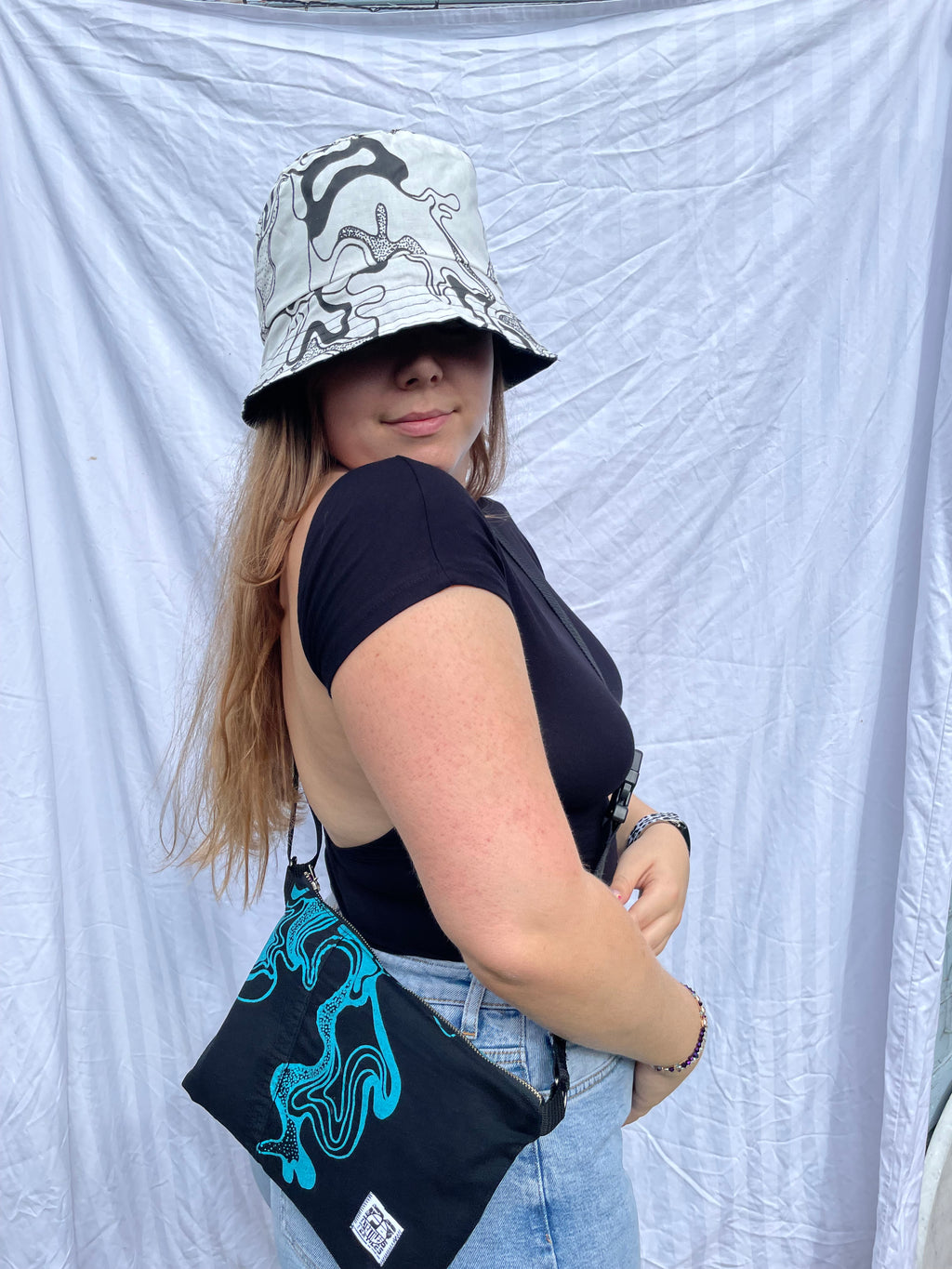 Printed Crossbody Bag | Blue and Black Denim