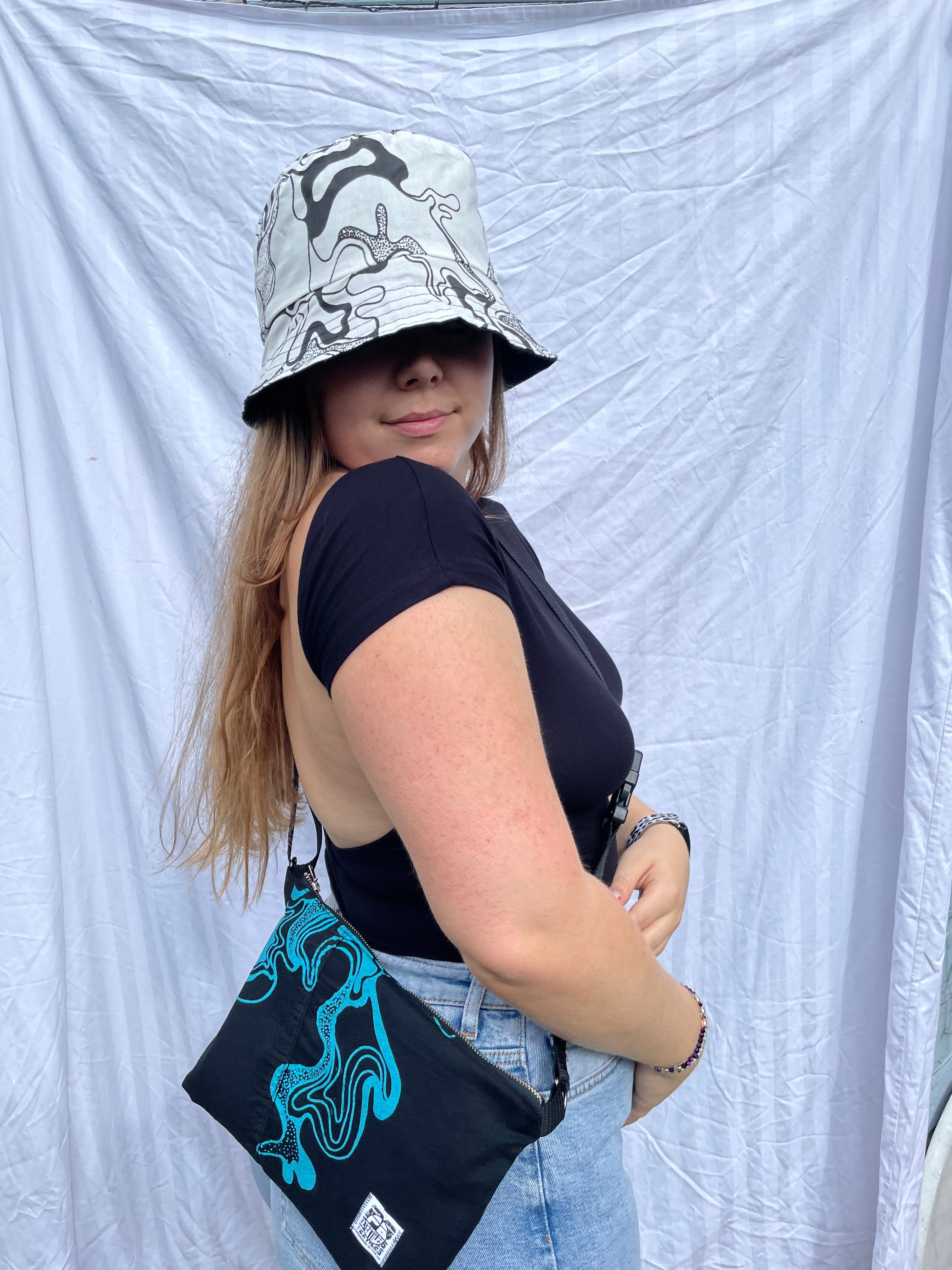Printed Crossbody Bag | Blue and Black Denim