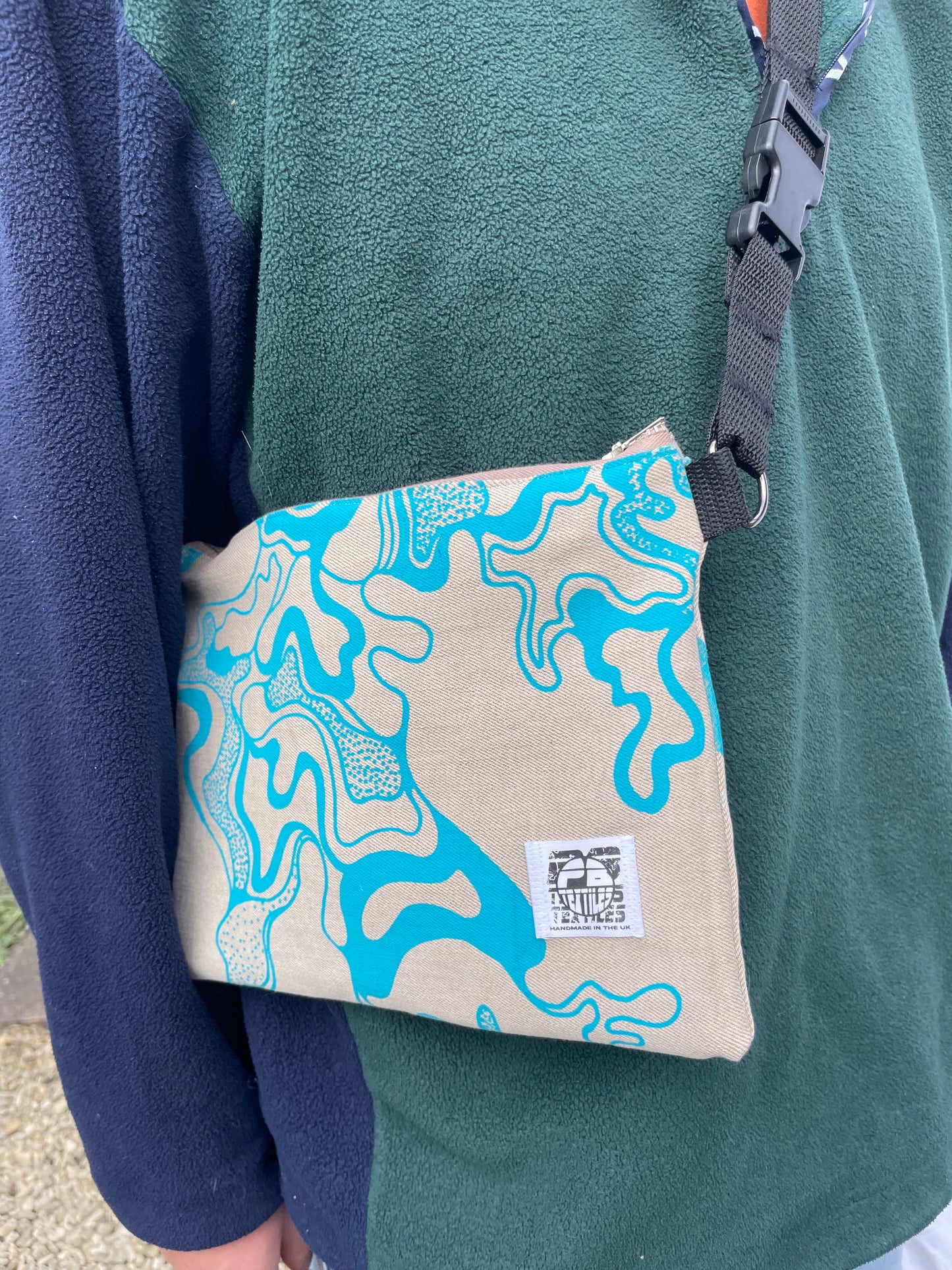 Printed Crossbody Bag | Blue and Beige Denim