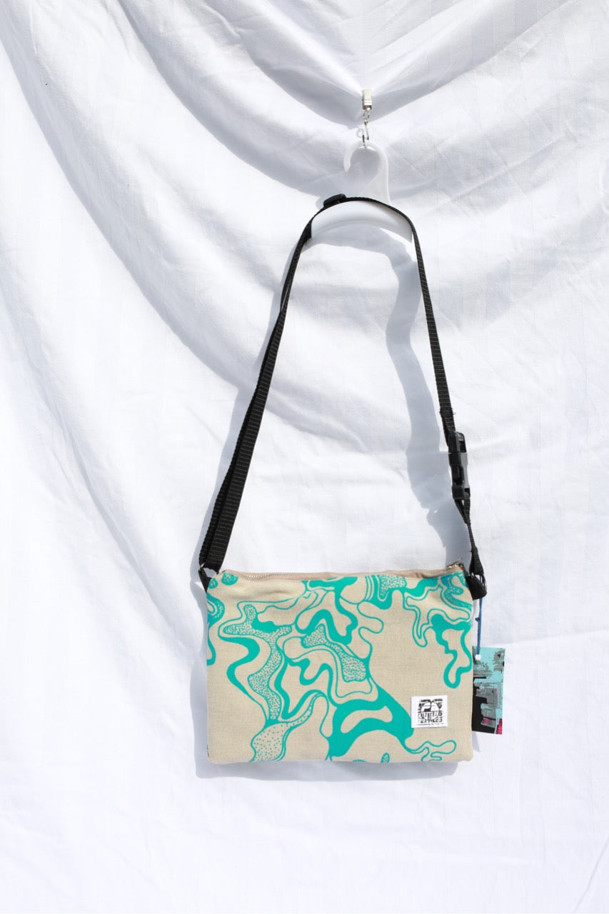 Printed Crossbody Bag | Blue and Beige Denim