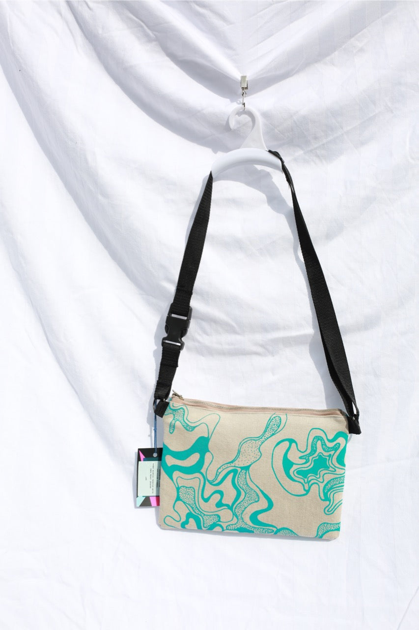 Printed Crossbody Bag | Blue and Beige Denim