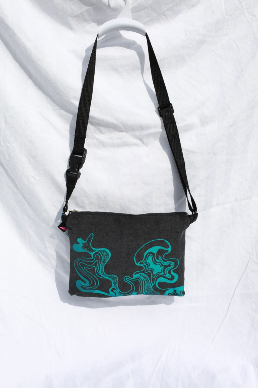 Printed Crossbody Bag | Blue and Black Denim