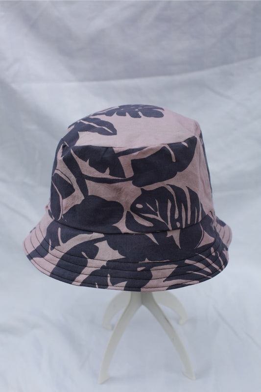 Handmade Reversible Bucket Hat -  Medium Purple Tropical and Purple Denim