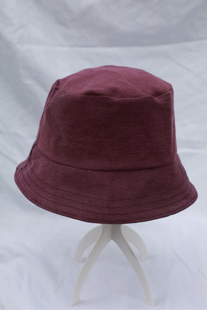 Handmade Reversible Bucket Hat -  Medium Purple Tropical and Purple Denim