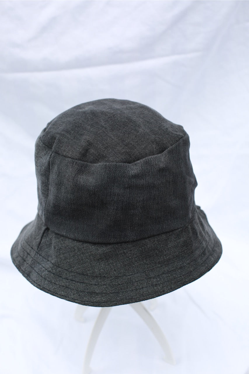 Handmade Reversible Bucket Hat -  Medium Black Swirl and Black Denim