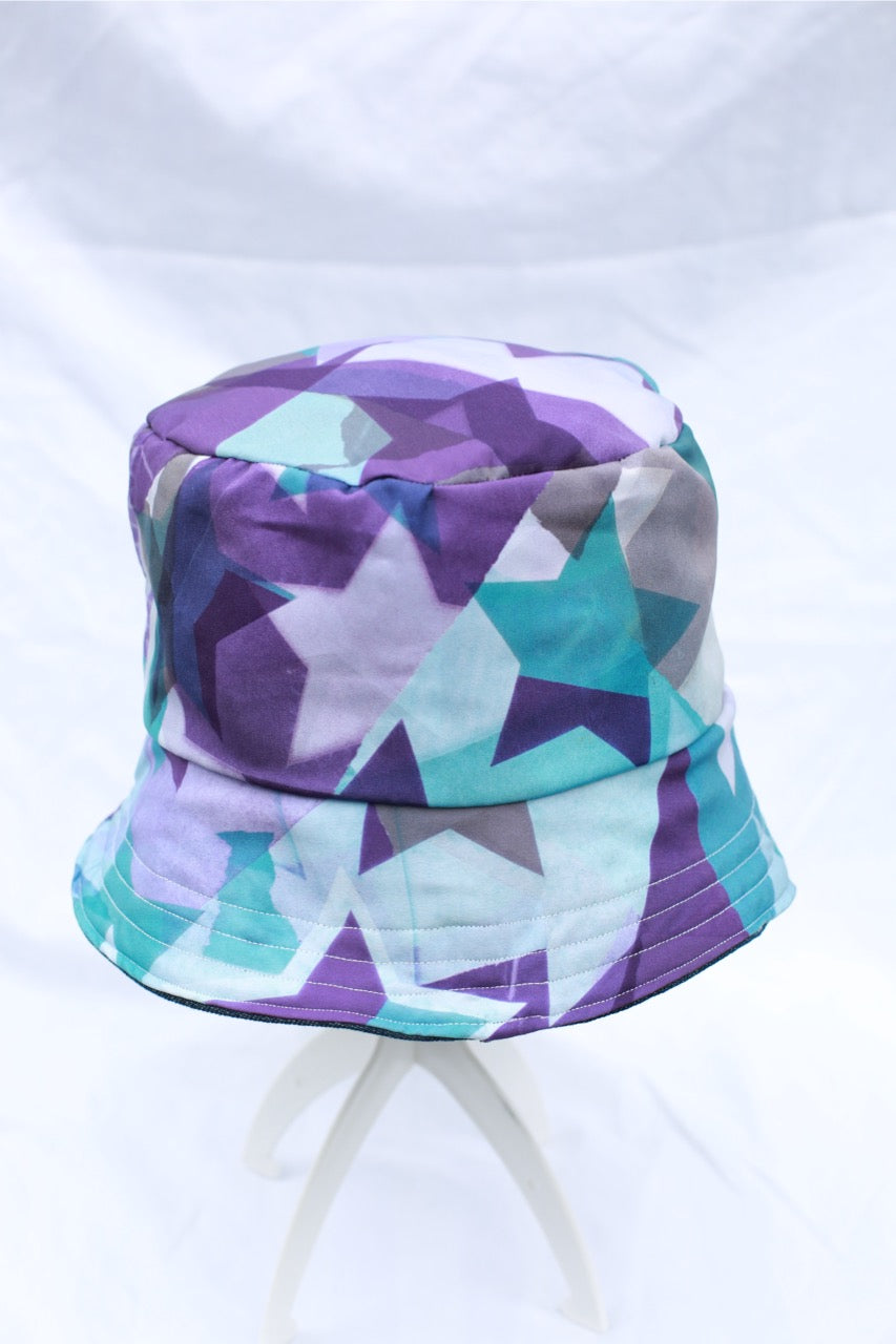 Handmade Reversible Bucket Hat -  Large Star and Blue Denim