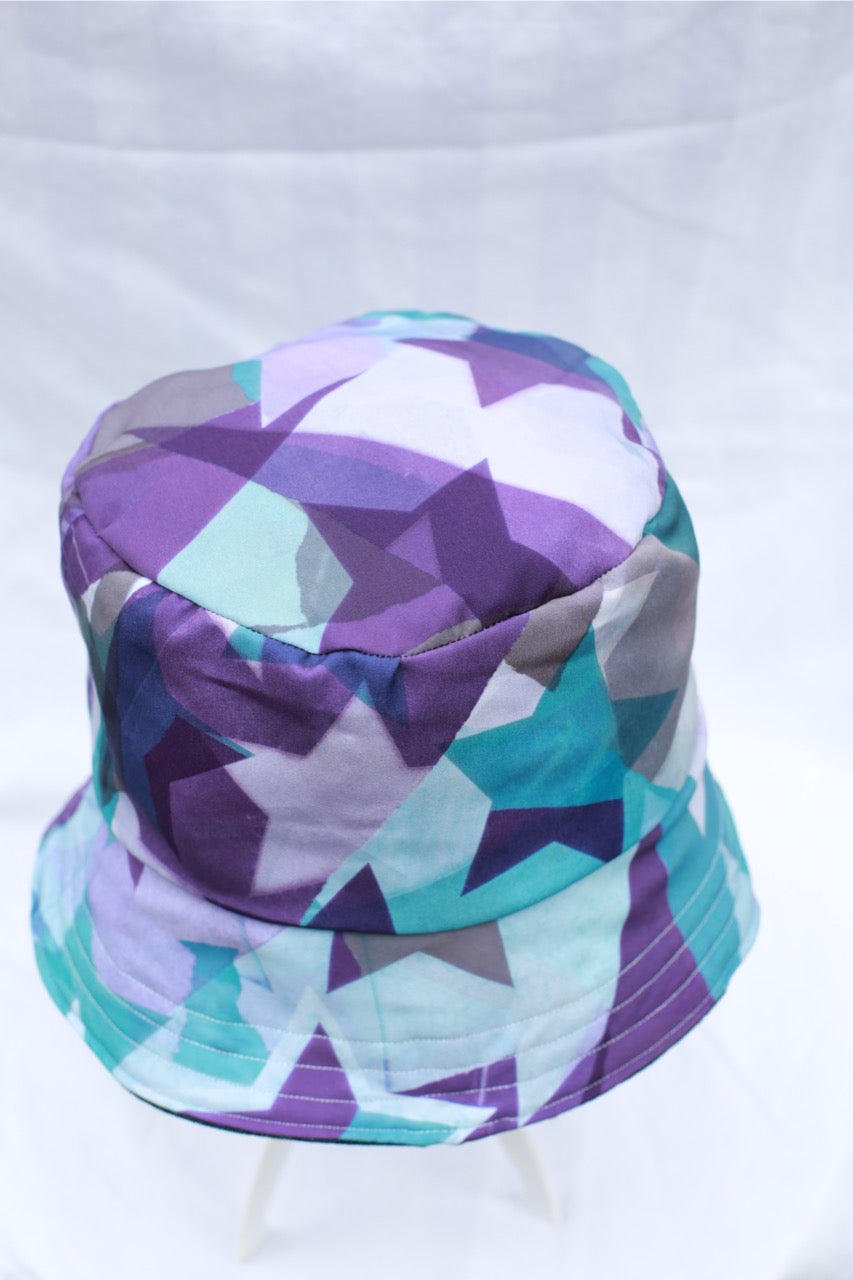 Handmade Reversible Bucket Hat -  Large Star and Blue Denim