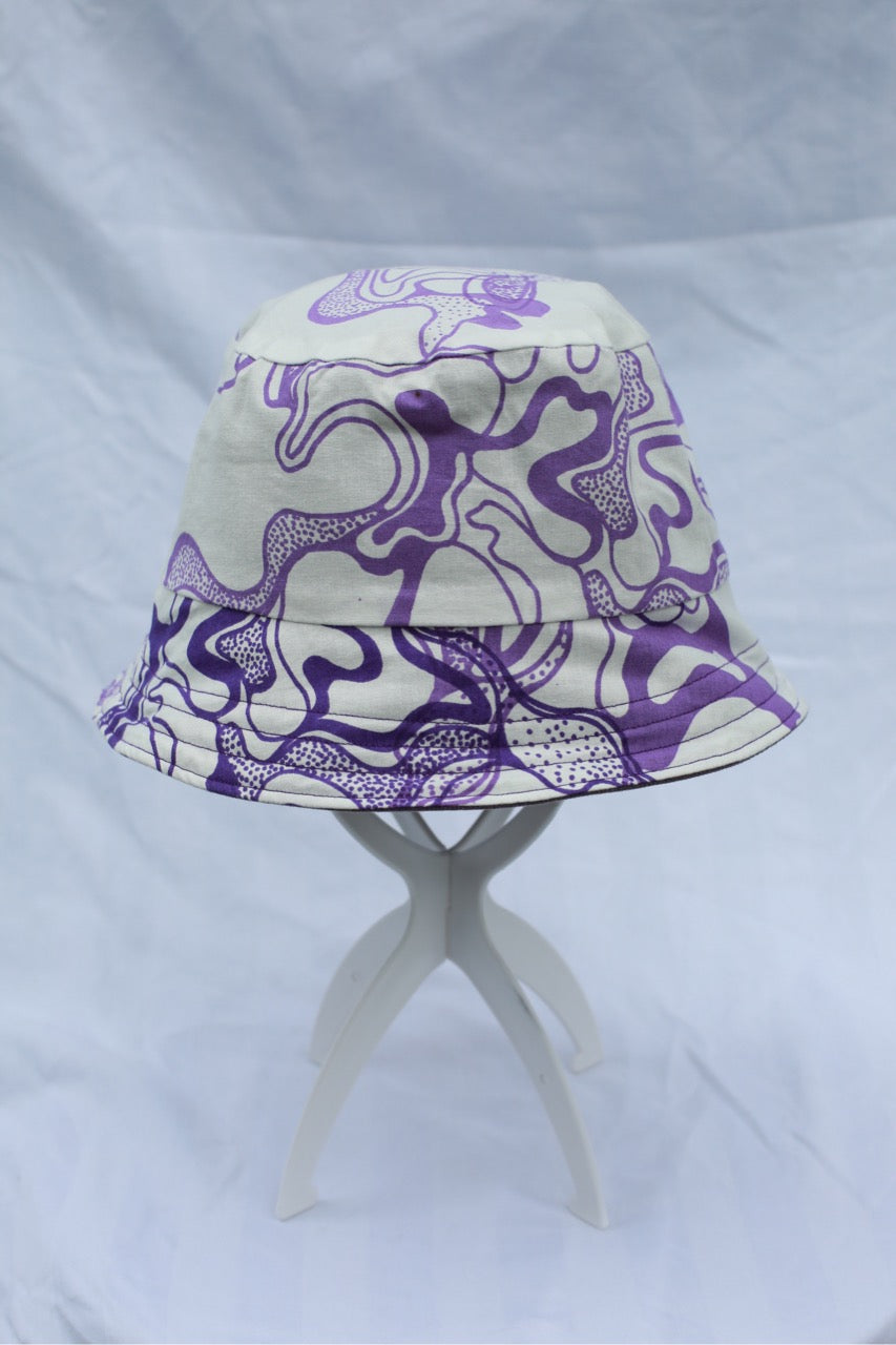 Handmade Reversible Bucket Hat -  Medium Purple Swirl and Purple Denim